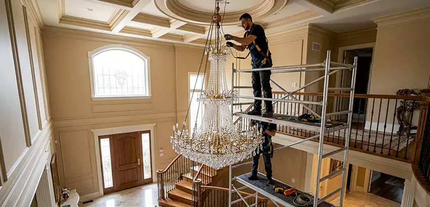 Two-Story Foyer Chandelier Installation in Hartselle